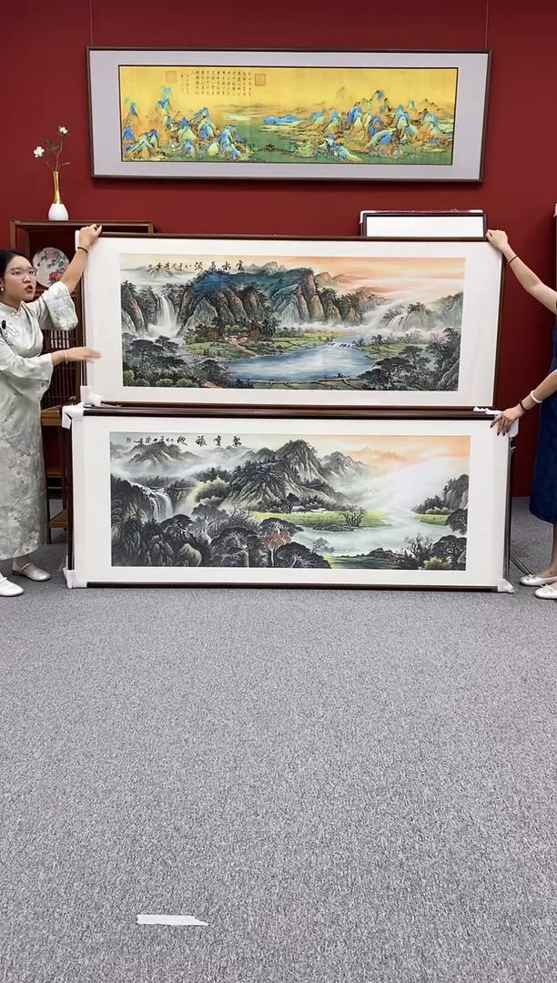 国画旭*️手绘国画 富水长流 219*88