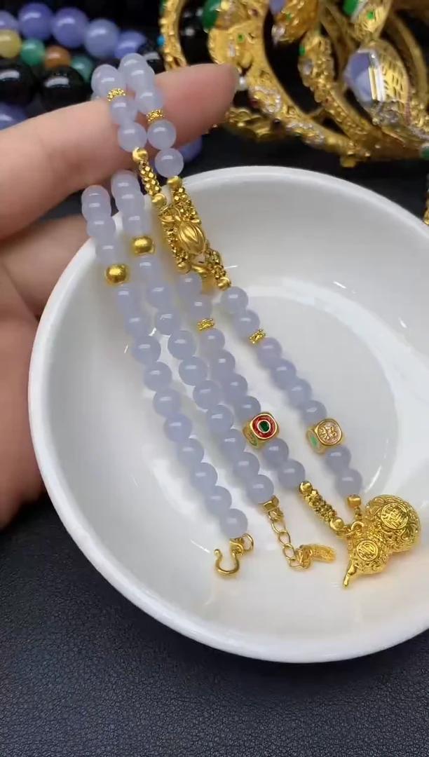 足金镶嵌手链翡翠95-雪姐翡翠天天见