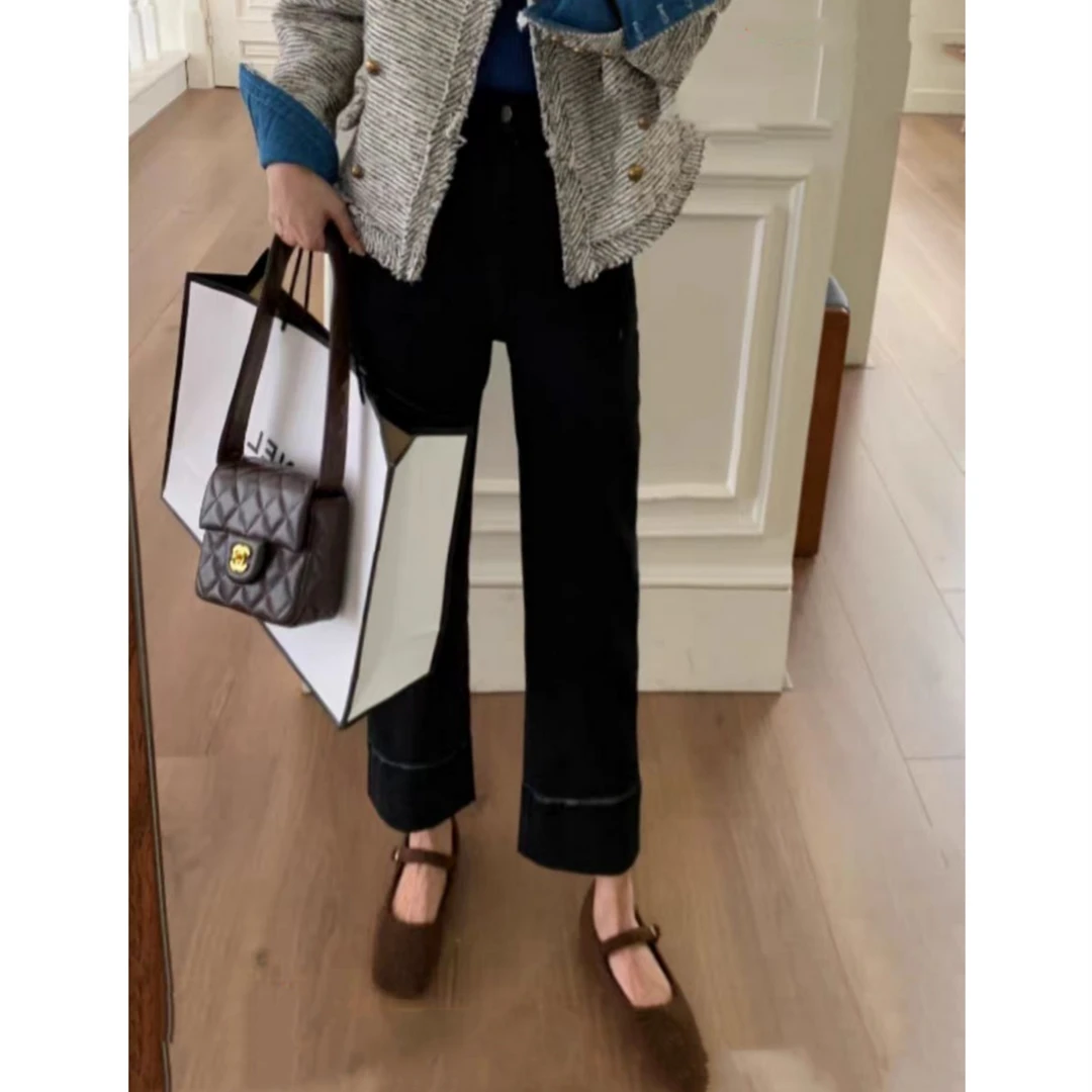 （柚子同款）AL冬款加绒高腰牛仔直筒裤 1320