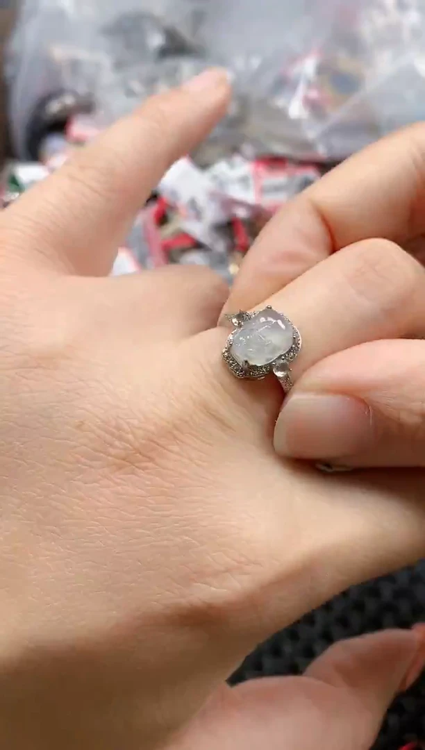 银S925镶嵌戒指翡翠天然A货缅甸翡翠