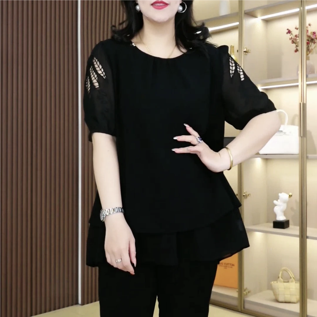 夏季新款重工提花大码显瘦遮肉显白时尚休闲百搭上衣ZB7090