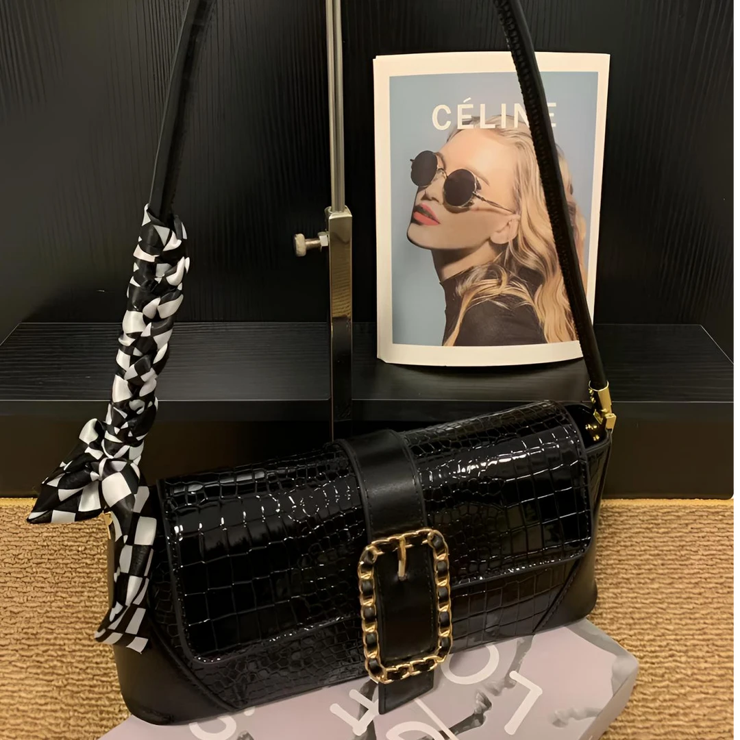 女包鳄鱼纹法棍包单肩女包复古单肩法式腋下气质百搭小众秋冬包包