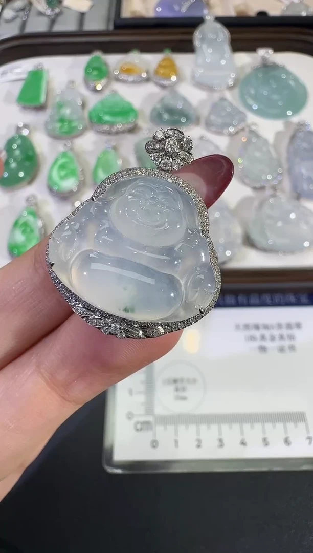 吊坠(不含链)18K金镶嵌翡翠【源头工厂】钻石镶嵌