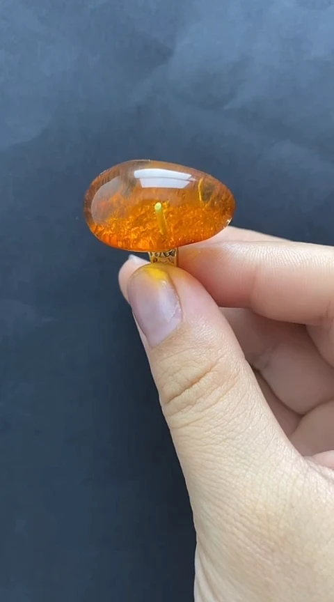 银S925镶嵌琥珀裸石琥珀戒指