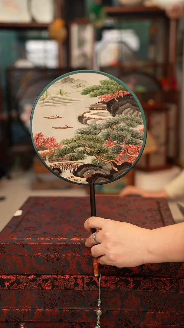 扇子团扇 绣花双面非遗
