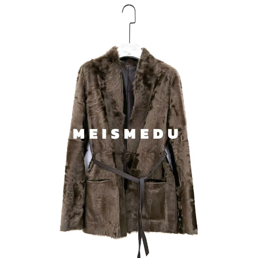 美萨美杜MSMD--【卢浮宫玫瑰】无领西装腰带气质小湖羊外套海宁皮草