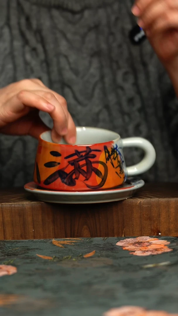 杯釉下彩手工手绘同款陶器