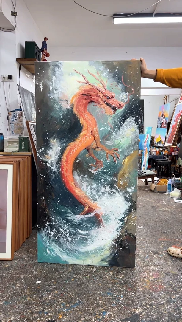 丙烯画乘****立科老师红龙加框