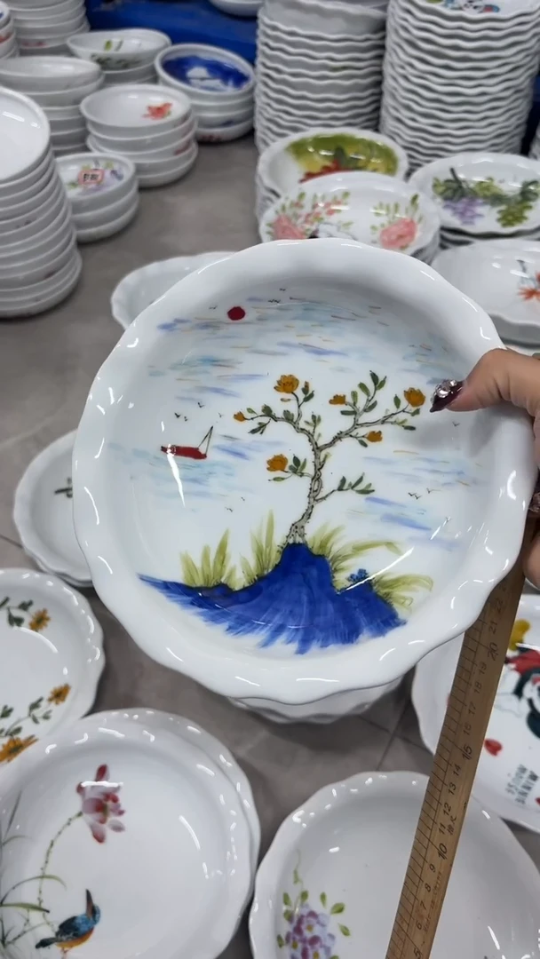 瓷片景德镇高温陶瓷食品级手绘釉中彩-如意盘