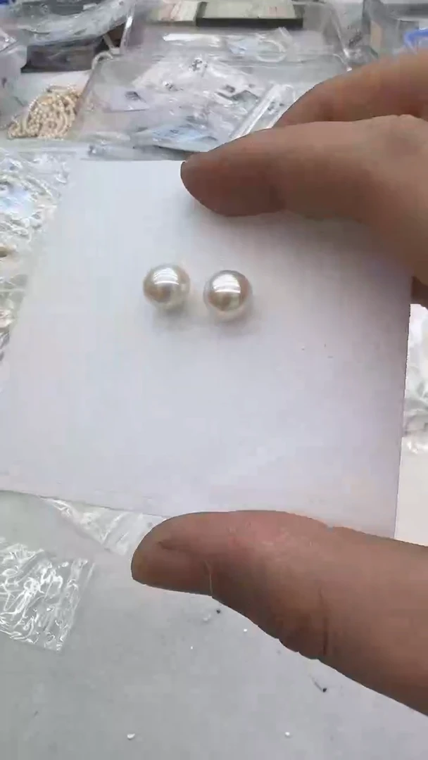 银S925镶嵌耳钉淡水珍珠10mm 白珠