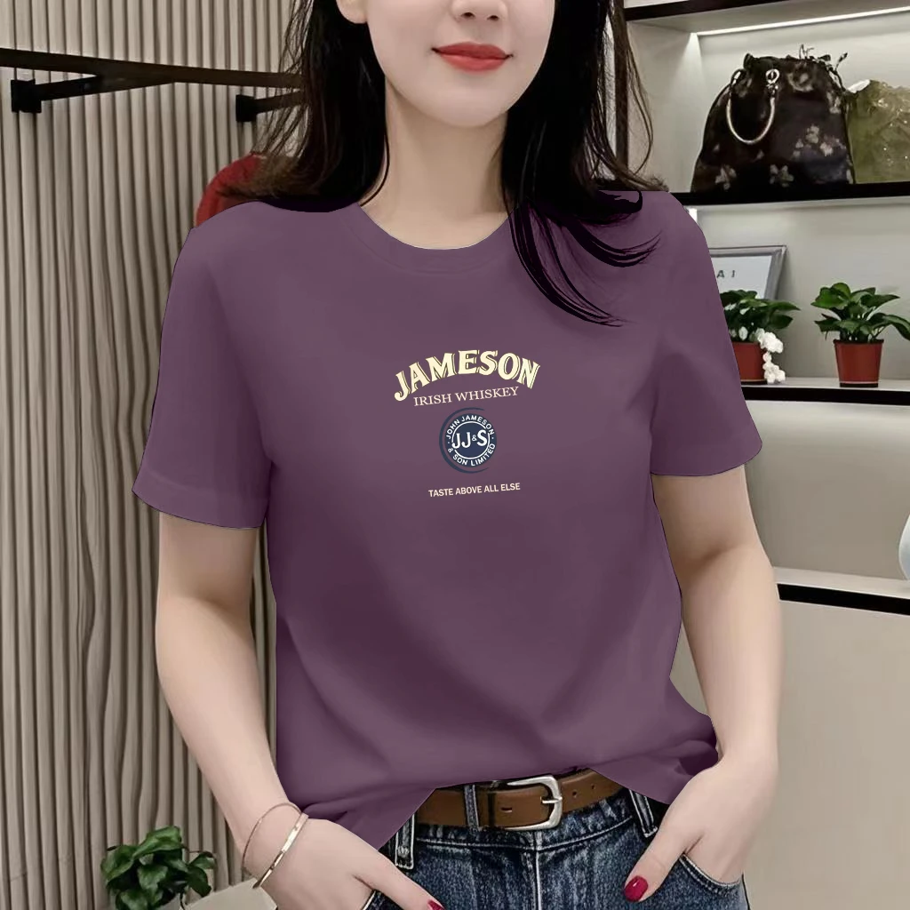 夏季短袖t恤女士宽松大码圆领2025新款时尚显瘦百搭休闲上衣