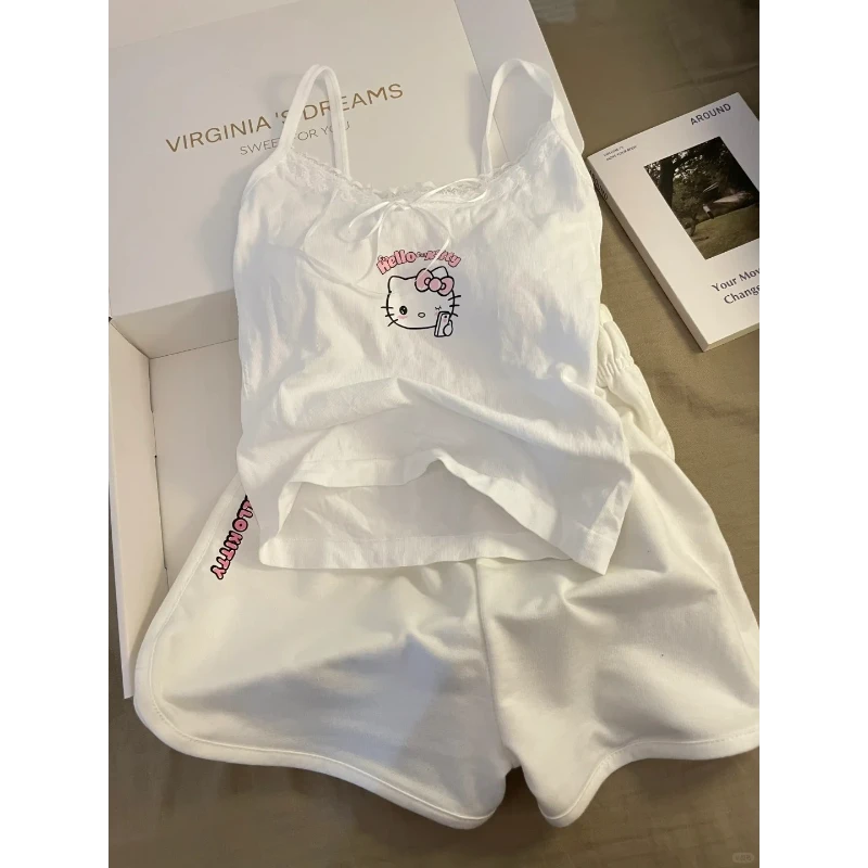 纯欲少女hellokitty印花吊带睡衣两件套夏季小个子外穿居家服套装