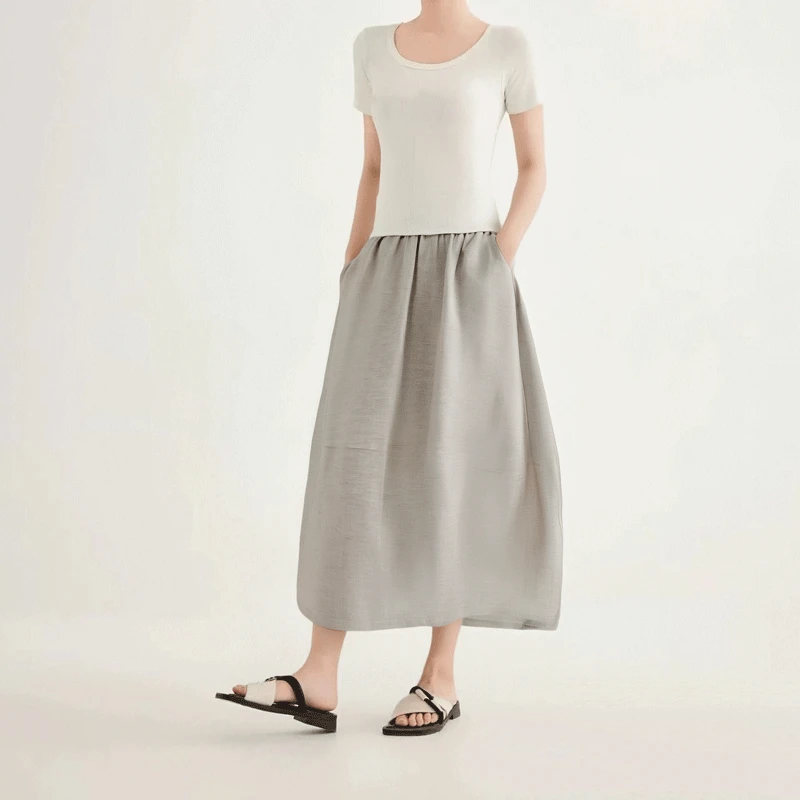 早秋莱赛尔天丝亚麻半身裙女夏季2025年新款人字纹亚麻法式花苞裙