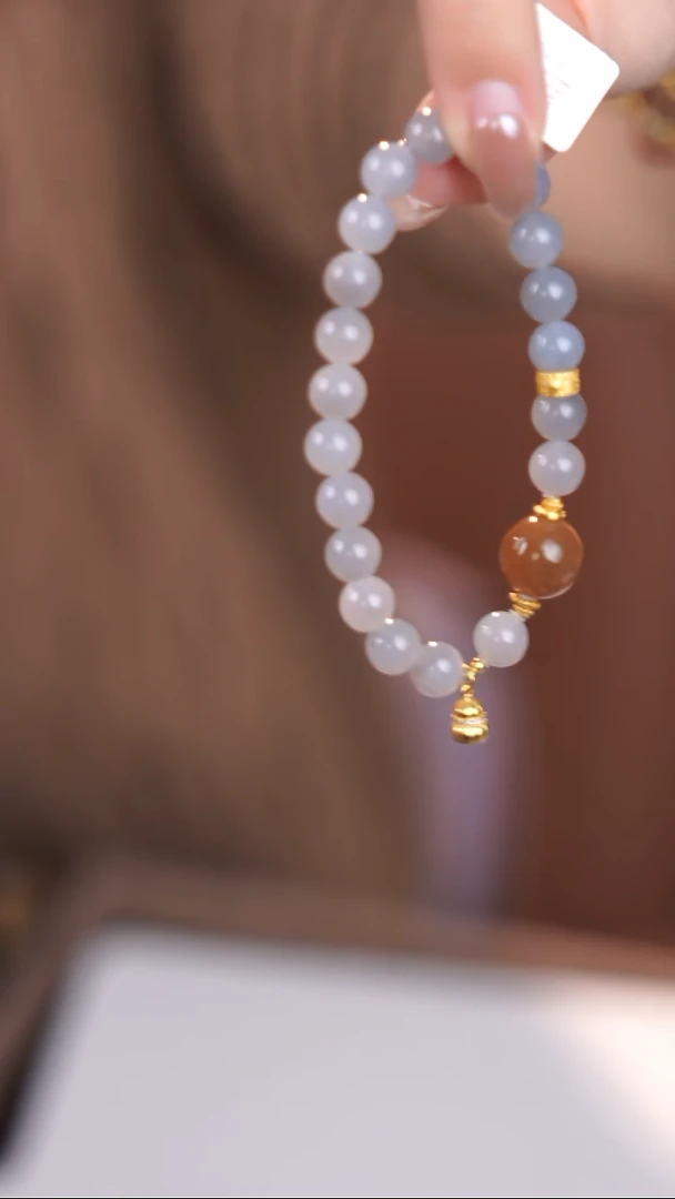 银S925镶嵌手链和田玉@