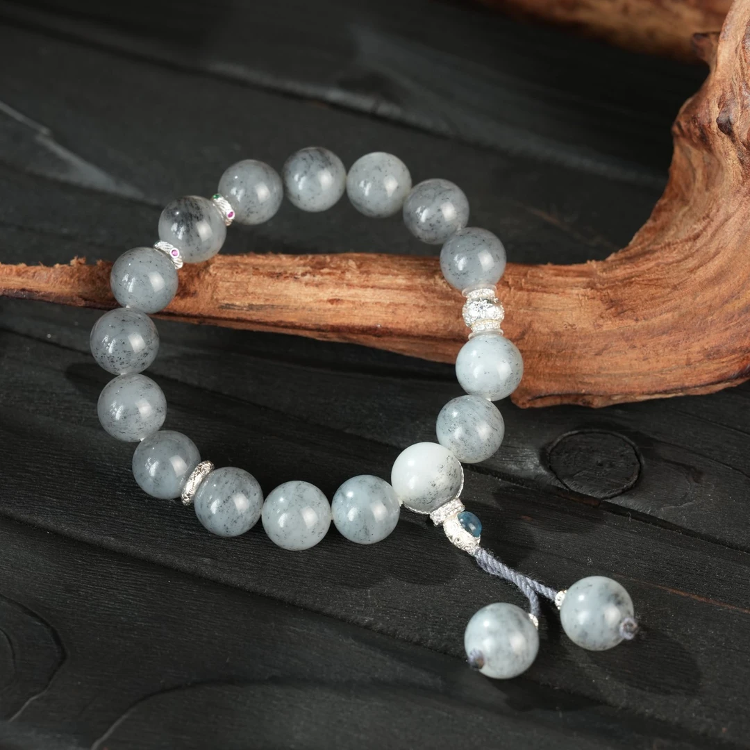 【壹芳珠宝】天然原矿和田玉青花圆珠手持手串11-12mm