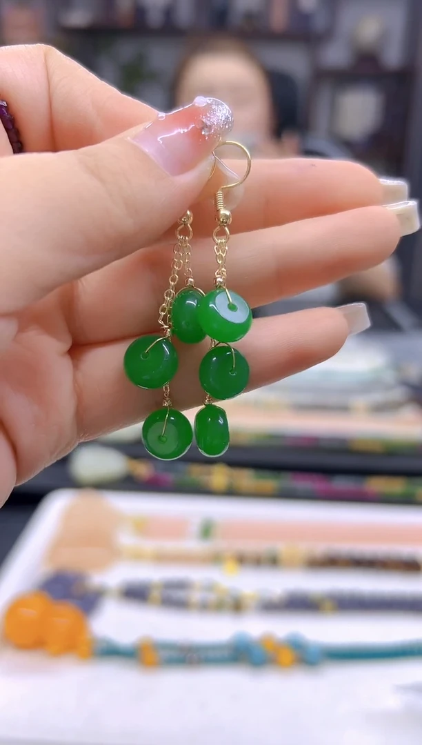 翡翠14K金镶嵌耳饰DIY款E439