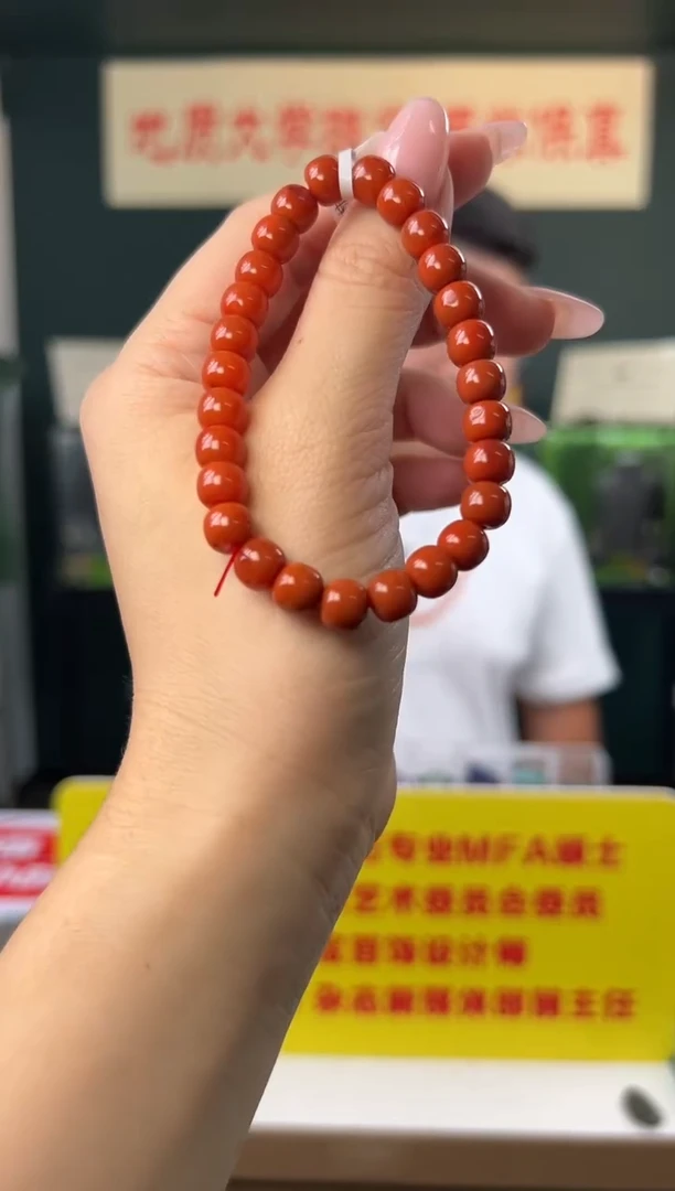 未镶嵌手串南红玛瑙满色满肉柿子红南红玛瑙单圈手串7.5-8mm