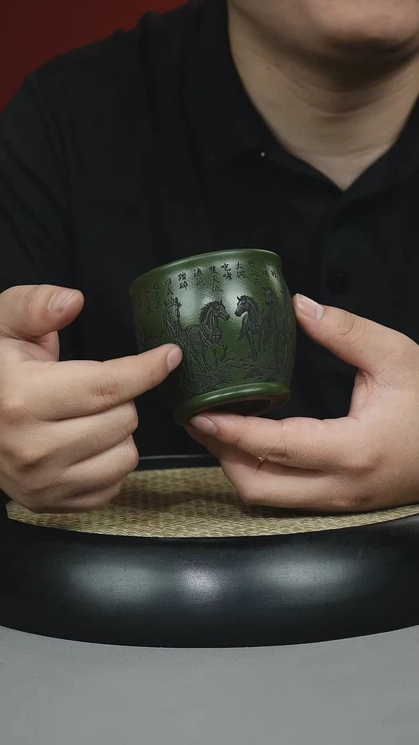 茶壶紫砂景州绿泥 八骏主人杯