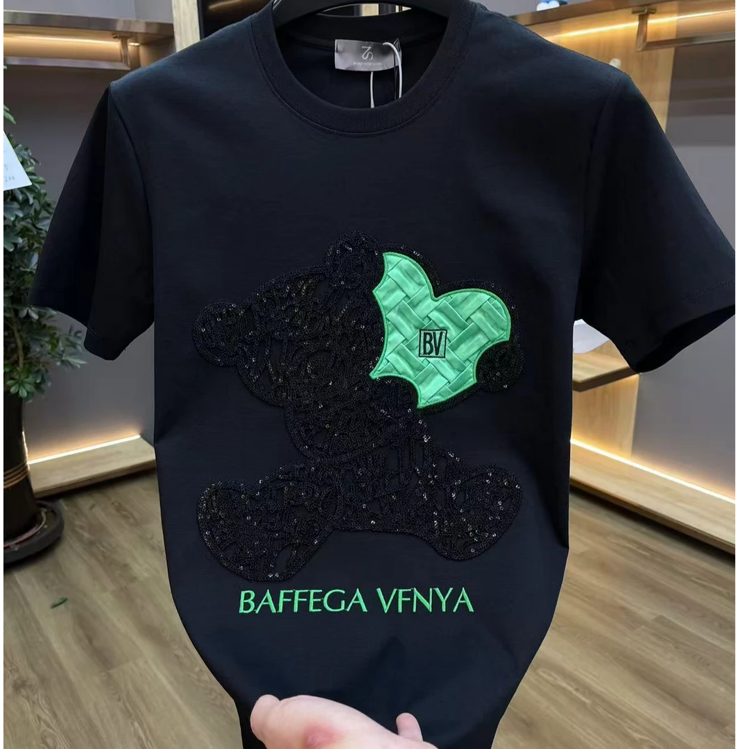 新款夏季重工刺绣高奢圆领潮流时尚轻奢百搭简约时装周【8087】迪