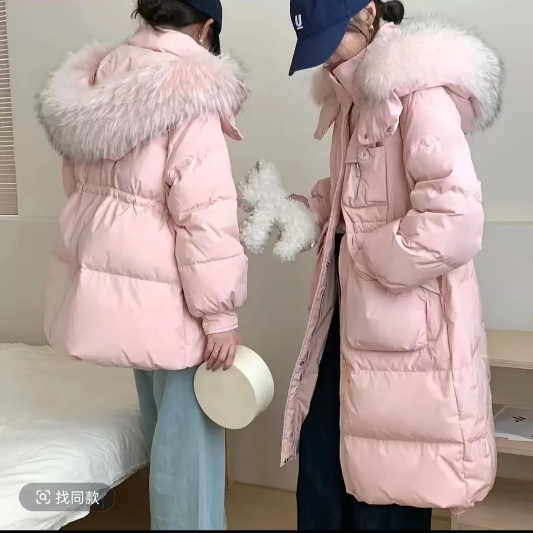 352真毛领女中长款冬季新款加厚时尚保暖羽绒服外套