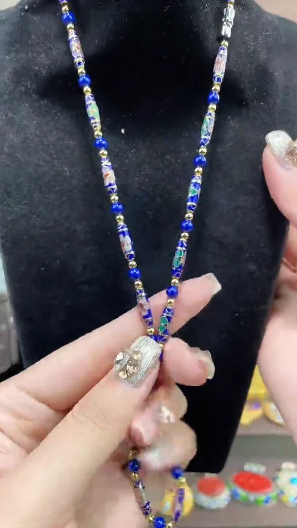 非遗手工景泰蓝竹节项链宝蓝细