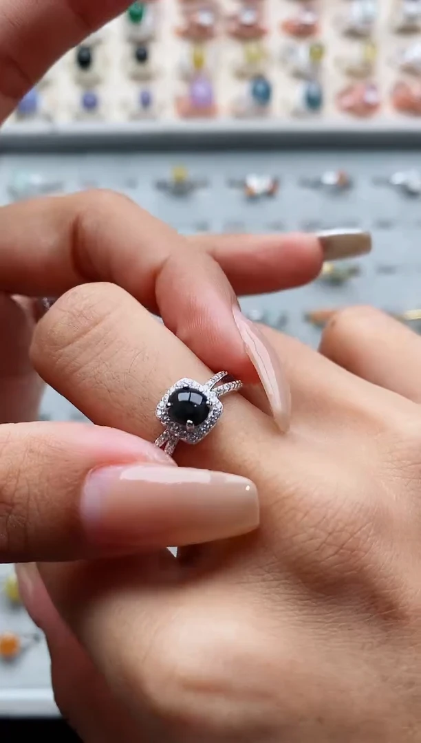 翡翠戒指银S925镶嵌天然缅甸翡翠A货333 1-9