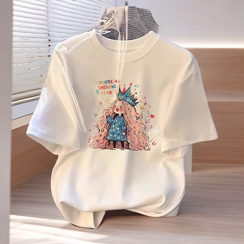 白色打底短袖t恤新款2025时尚洋气百搭纯棉夏装宽松上衣体恤衫