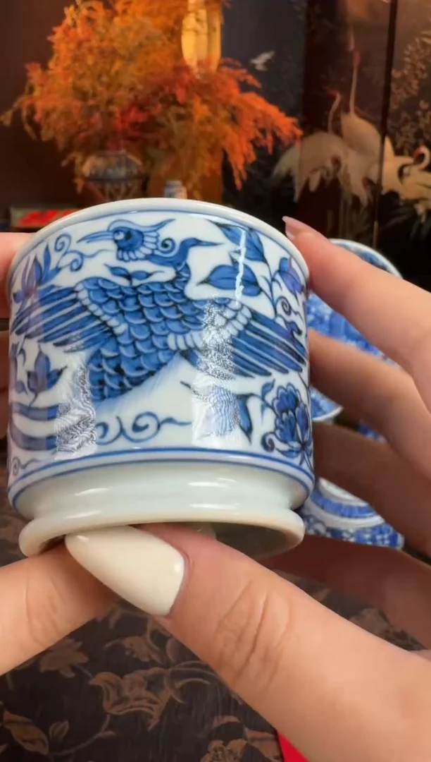 杯子刘建锋窑仿元凤纹容天杯