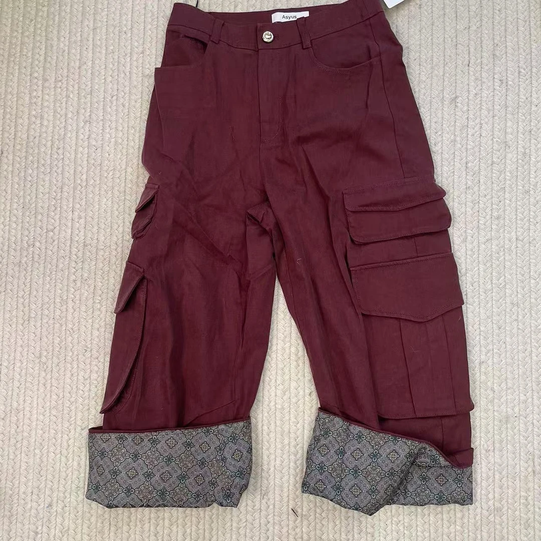 小小苏卫裤黑色酒红口袋水洗牛仔裤裤子;ECF11026