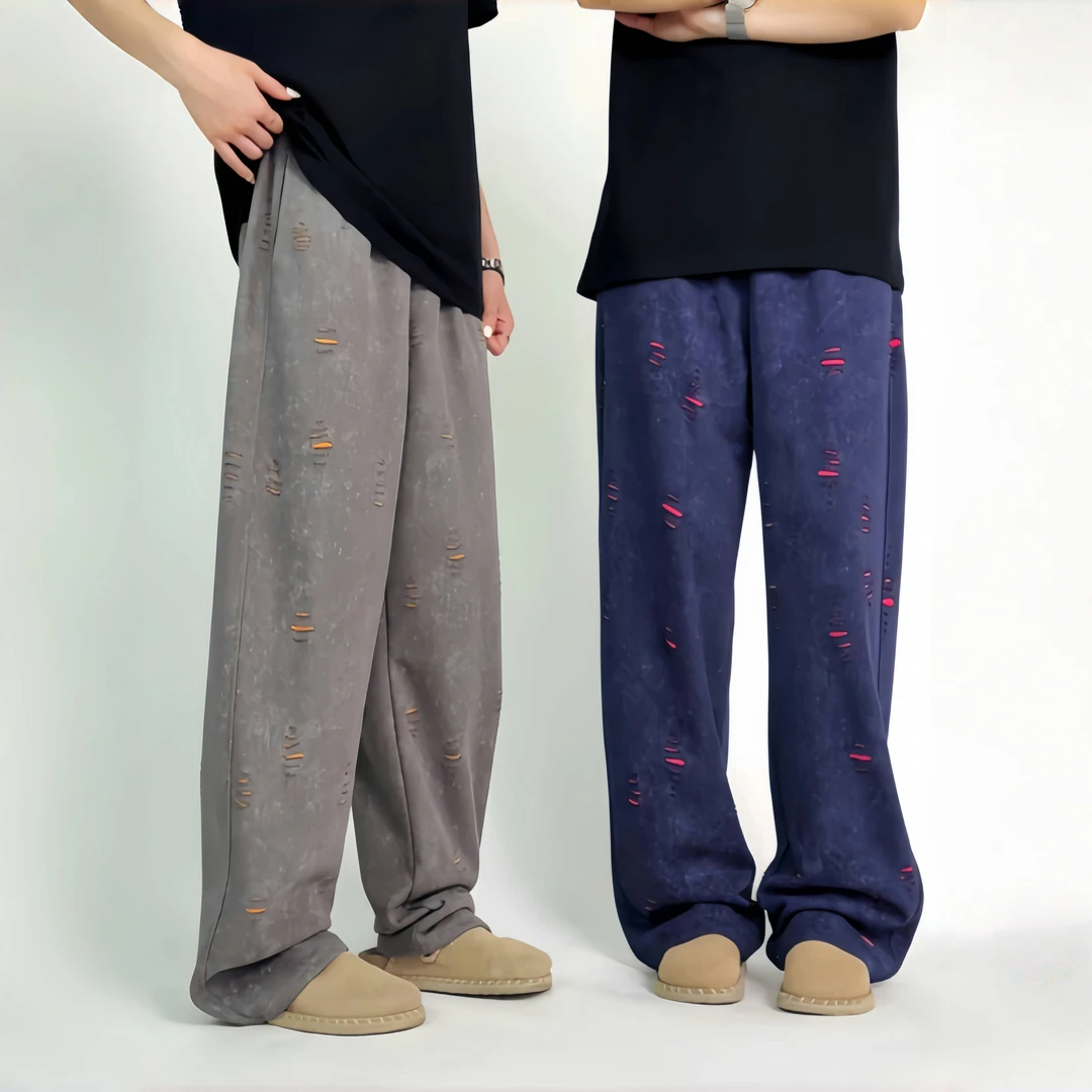 秋季新款重磅美式直筒卫裤灰色加绒设计时尚百搭宽松休闲弯刀卫裤