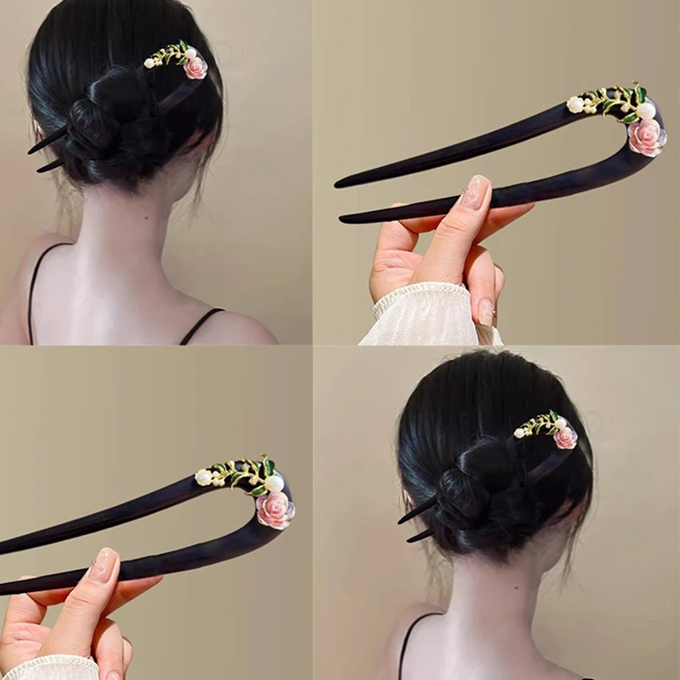 春日序幕！黑檀木淡水珍珠发簪！小众盘发簪子复古国风气质双钗气质