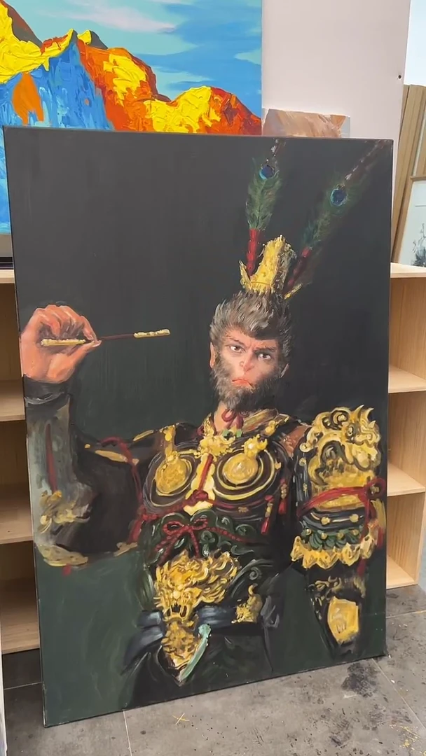 丙烯画科老师孙悟空加框