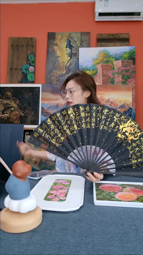 丙烯画王*强包不一老师满江红折扇