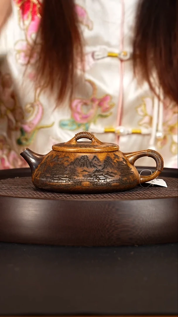 茶壶紫砂 宜兴紫砂壶龙骨金砂柴烧线瓢260cc