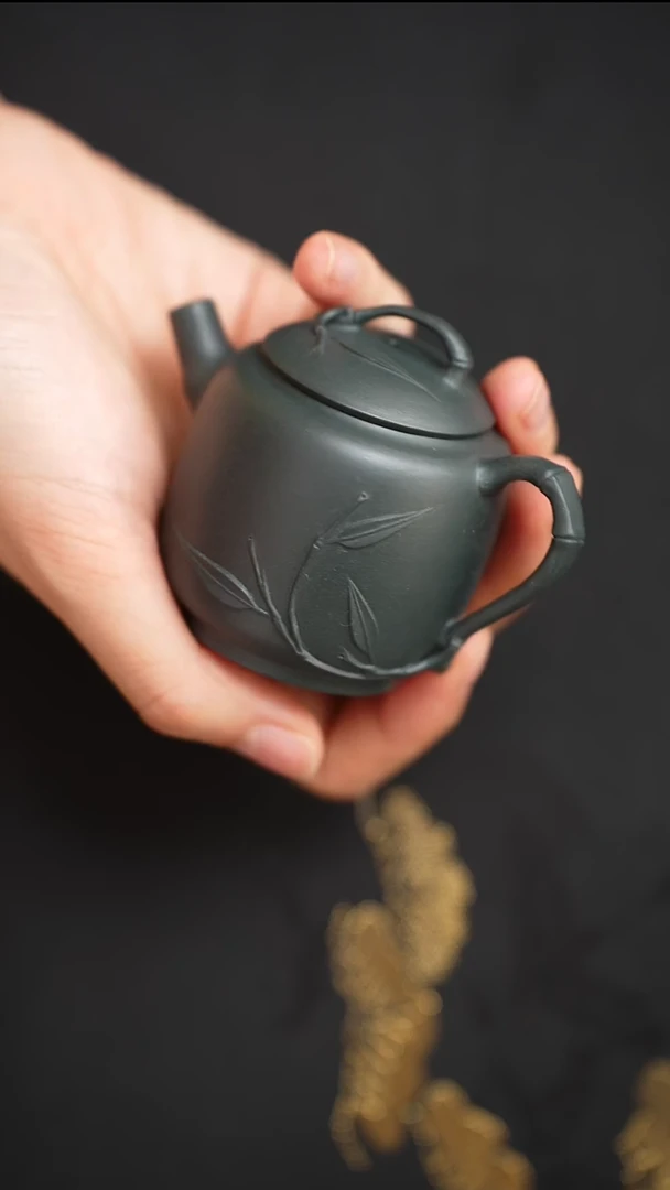 茶壶紫砂明国绿泥竹趣100cc