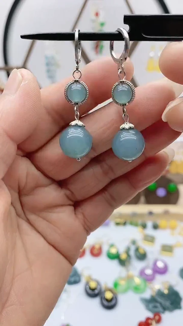 未镶嵌石英质玉（天山翠）耳饰62