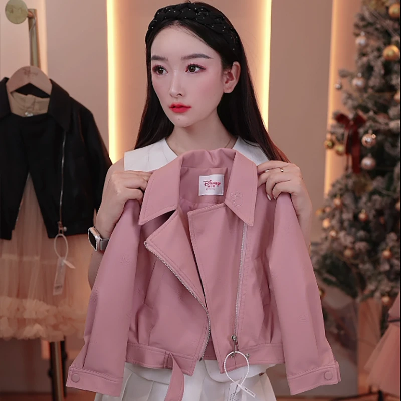 【XH】Disney/迪士尼女童秋季新款休闲时尚洋气皮衣外套XCE3PW440