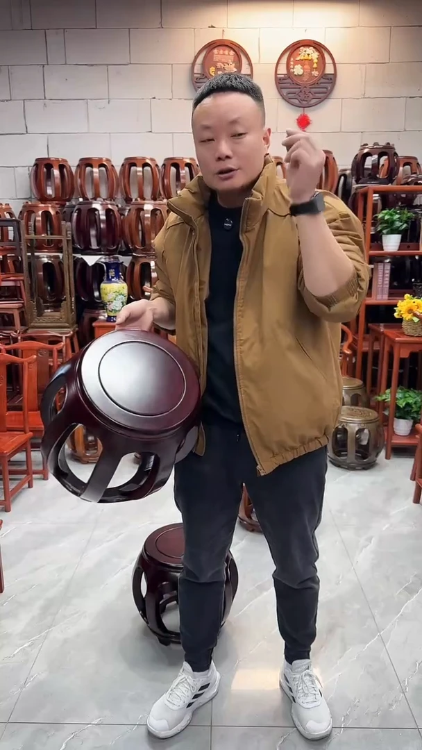 花梨木类家具酸枝色大号鼓凳一对2条