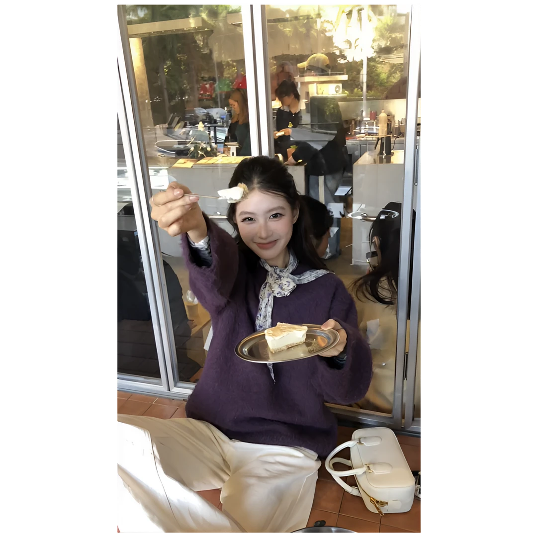 温柔风紫色毛衣女宽松套头软糯外穿针织衫慵懒风上衣休闲裤套装