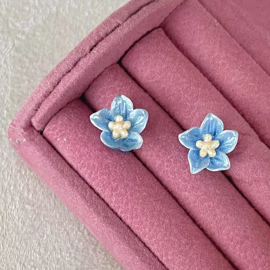非金属亚克力耳饰 925蓝色小花优雅清新烧蓝法式简约百搭耳钉034