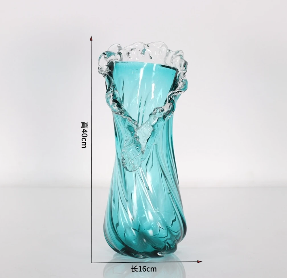 【大号40cm】轻奢蓝色海洋手作琉璃浪花风生水起摆件花瓶客厅插花