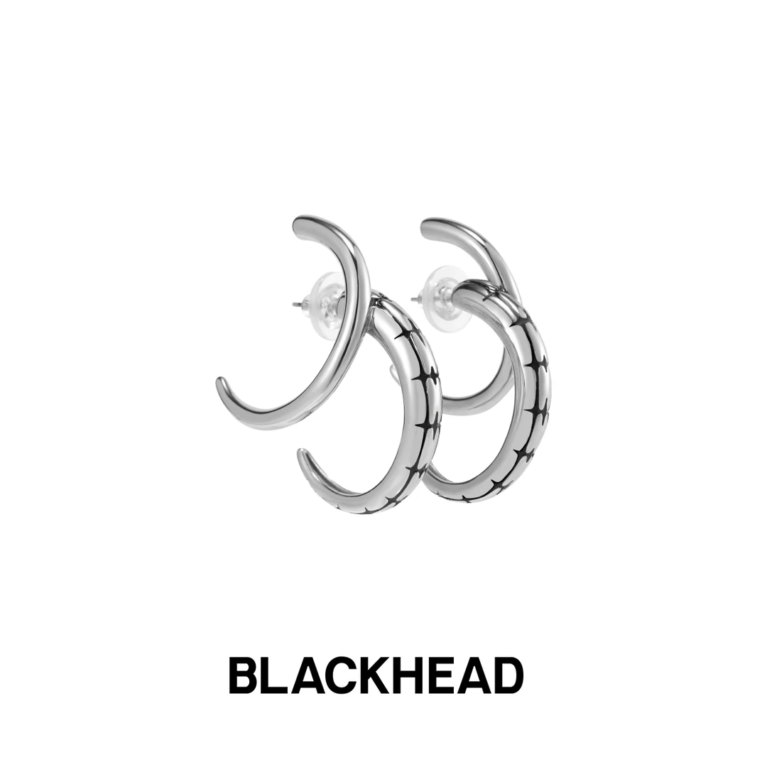 BLACK HEAD/黑头 钛钢耳饰 芒星蛇纹双环耳钉