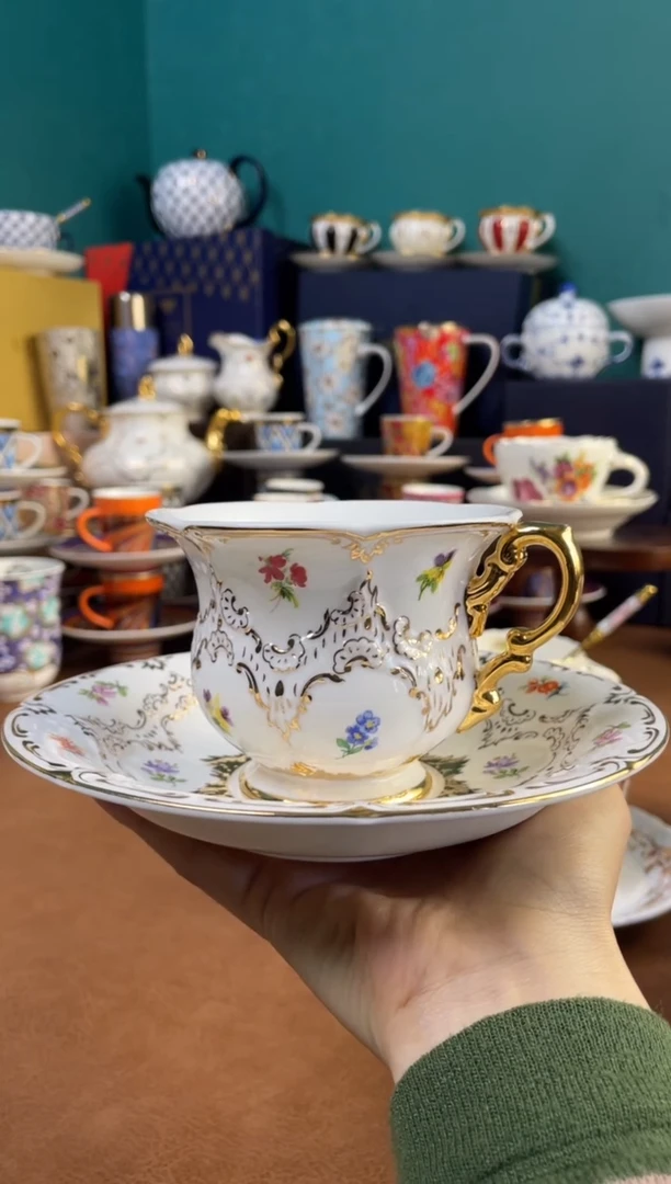 高端礼品（MM家）宫廷浮雕白金单杯碟-TY