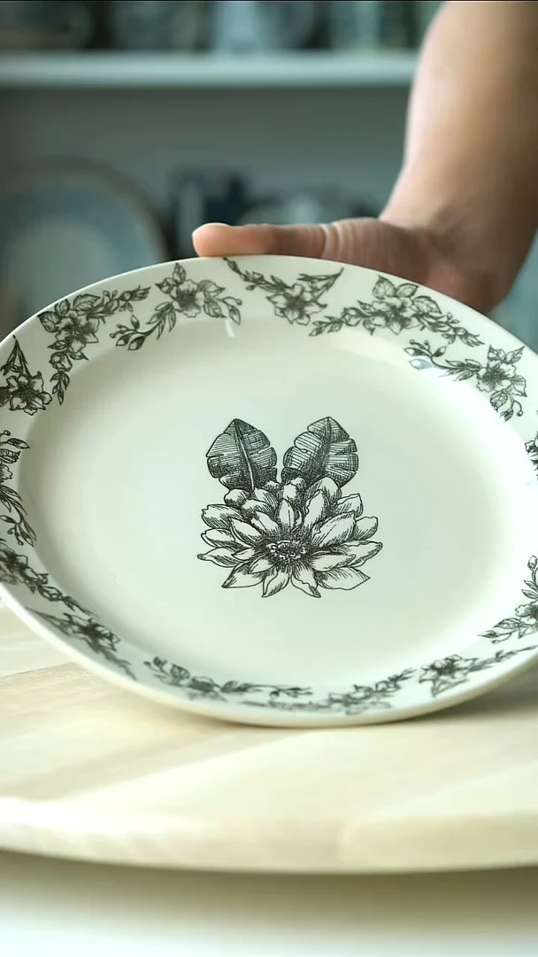 陶瓷微瑕中古复刻黑色晚香餐盘23@4-2@