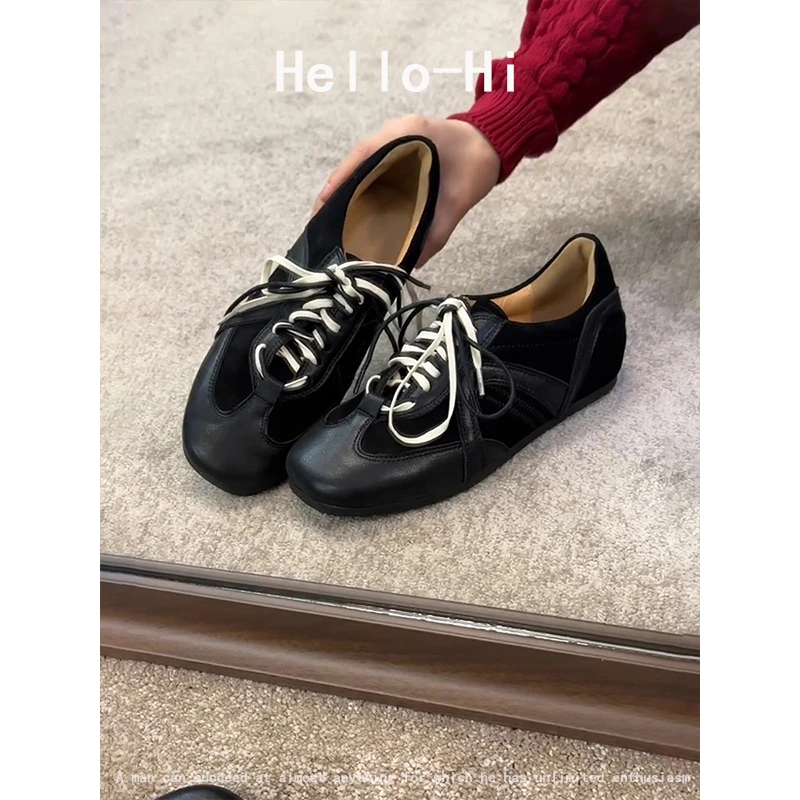 牛皮版~复古黑色德训鞋系带阿甘鞋女内增高休闲板鞋百搭运动鞋潮