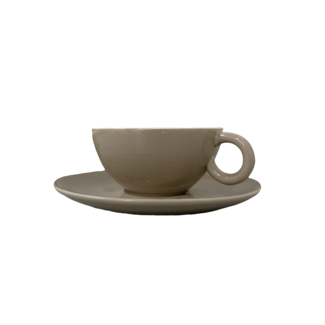 【AS家】280ML 灰色宽口咖啡杯碟 手工简约 陶瓷 欧式 精致 复古