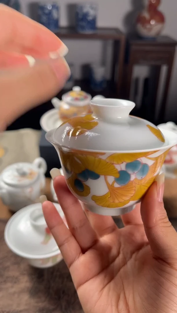 景德镇文祥窑手工釉下彩陶瓷盖碗