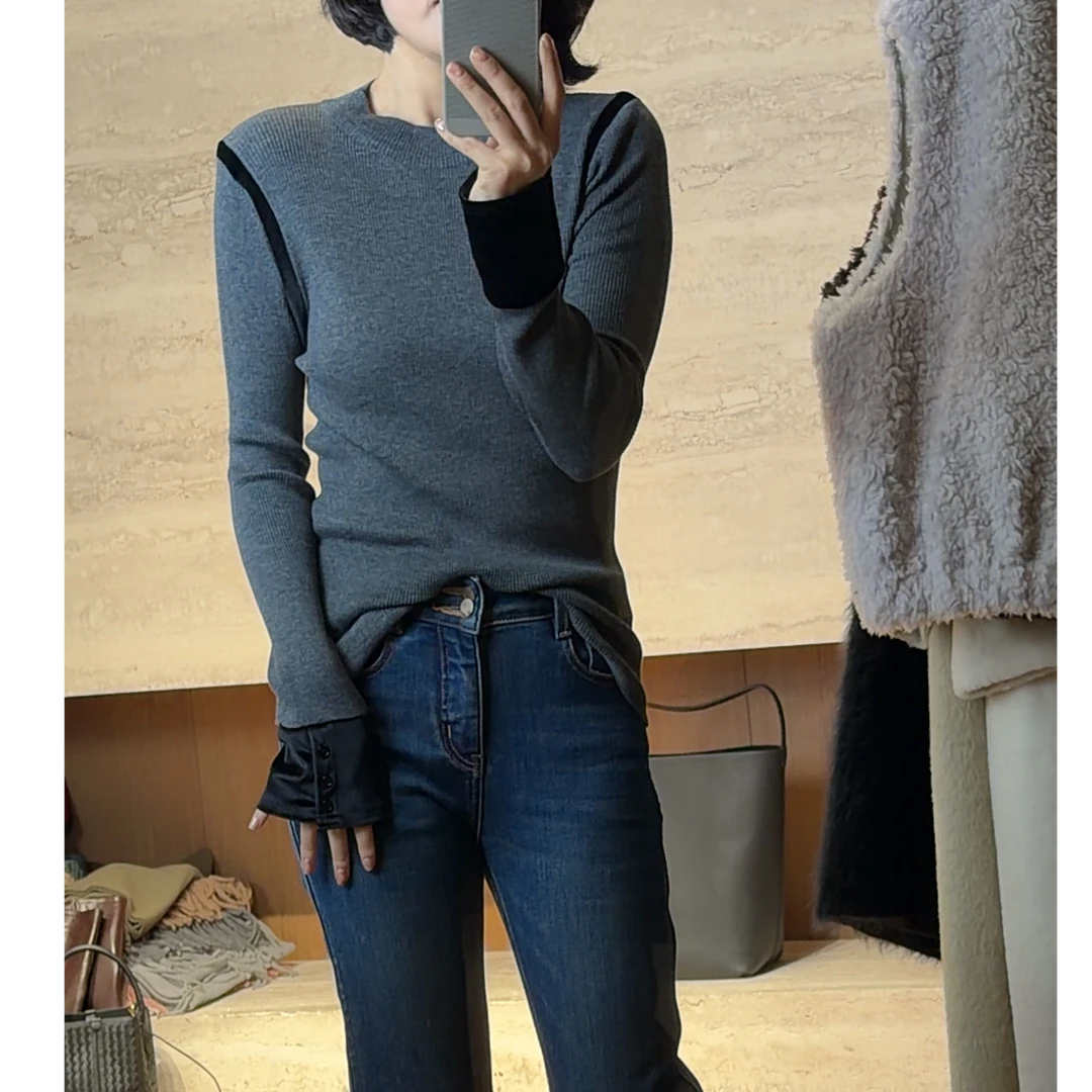 TANTAN 长袖时尚修身圆领秋冬毛针织衫4278