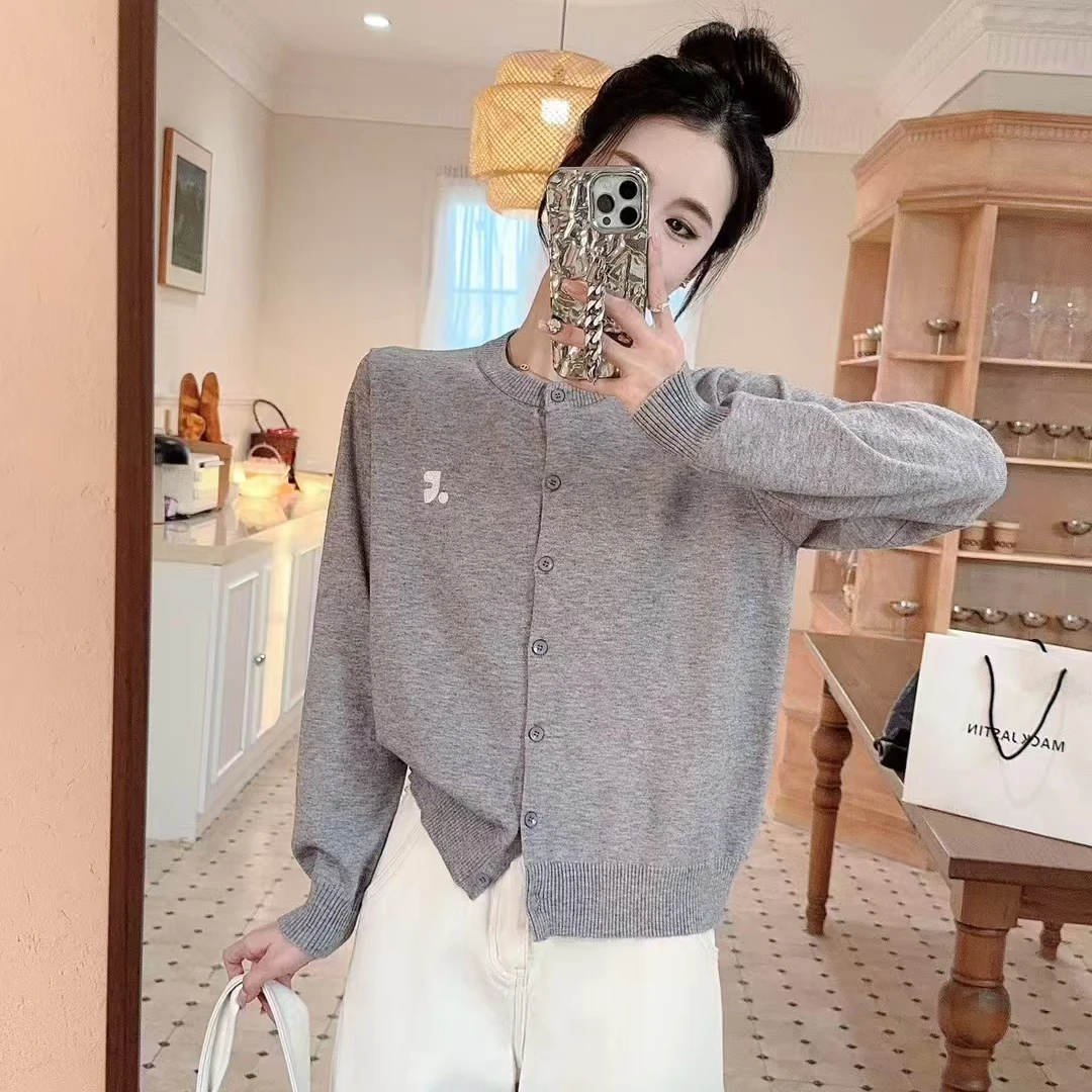 YANYAN 2025春季新款百搭字母刺绣韩系小众圆领长袖针织开衫