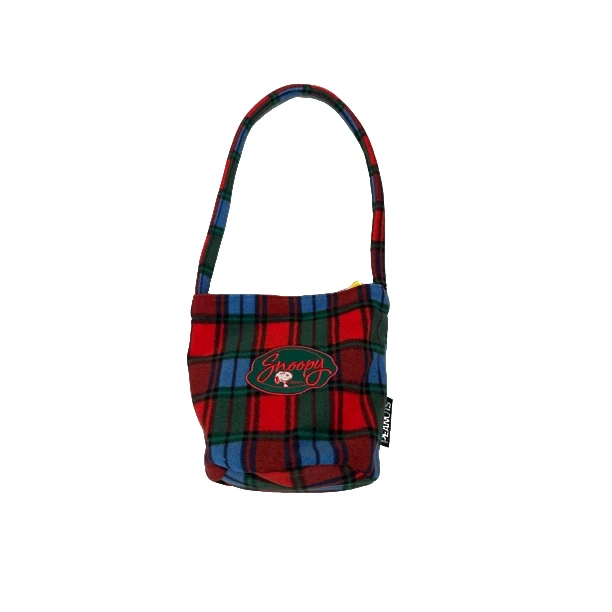 韩国彩色格子毛呢单肩托特桶包